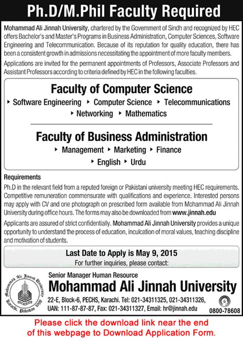 Muhammad Ali Jinnah University Karachi Jobs 2015 May Teaching Faculty ...