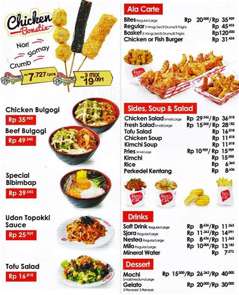 Menu at Bon Chon restaurant, Jakarta, Lippo Mall Kemang