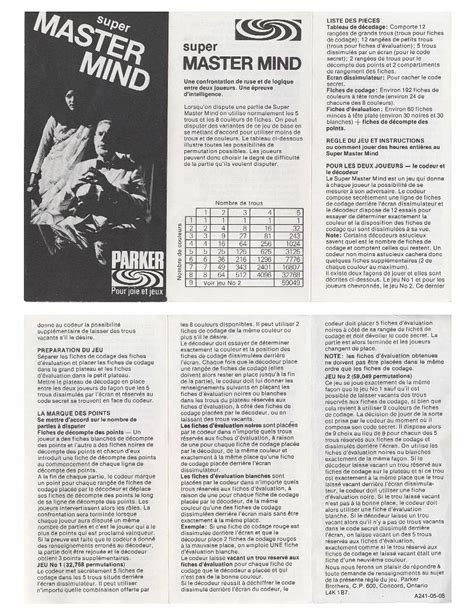 PDF Super Master Mind Règle de jeu Parker 1975 ludism frgle de