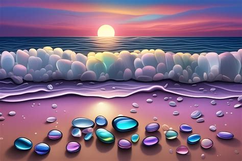 Premium Ai Image Rainbow Glass Pebbles On The Beach