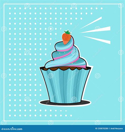 The Sweet Strawberry Cup Cake Vector Illustration Stock Vector