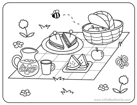 Picnic Coloring Page - Little Bee Family