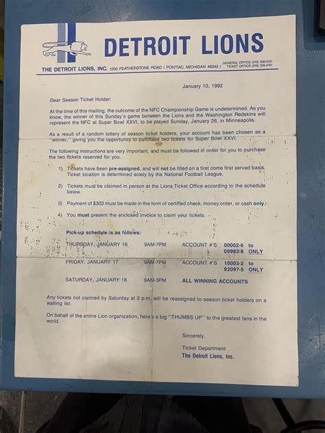 My Dad won the Lions Super Bowl ticket lottery back in 1992... : r/detroitlions