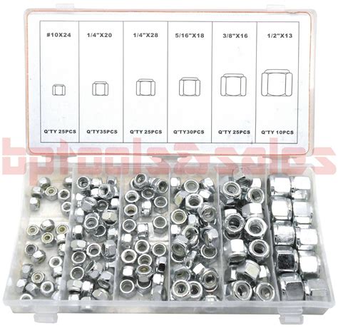 Pc Nylon Insert Lock Nut Assortment Sae Sizes Steel Zinc Plated