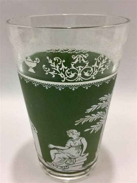 Vintage Jeanette Hellenic Jasperware Glass Green Ancient Greek Design 1 Tumbler Jasperware