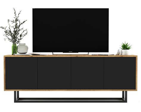 Nowoczesna Szafka RTV Loft Komoda RTV Dąb wotan czarny MAT 150 cm