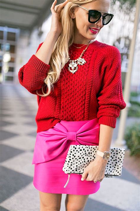 Hot Pink Mini Skirt With Oversized Bow Pink Skirt Outfits Simple Christmas Outfits Christmas