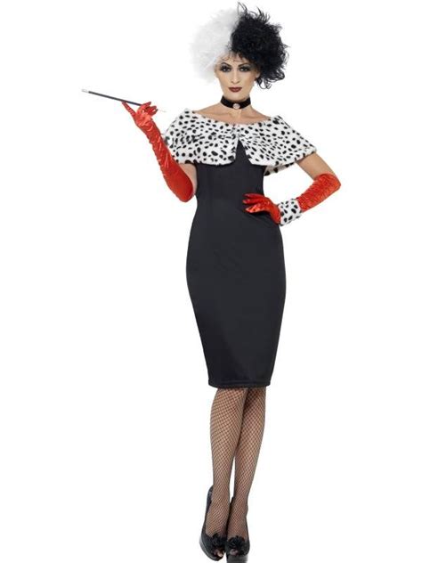 Ladies Cruella De Vil Costume Disney Film 101 Dalmations Fancy Dress