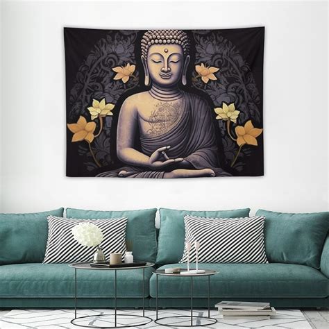 Onetech Bohemian Tapestry Wall Hanging Golden Lotus Sitting Buddha