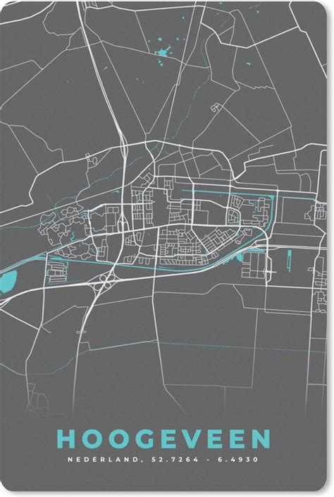 Plattegrond Hoogeveen Grijs Blauw Stadskaart Bol