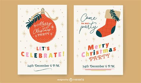 Christmas Party Card Template Set Vector Download