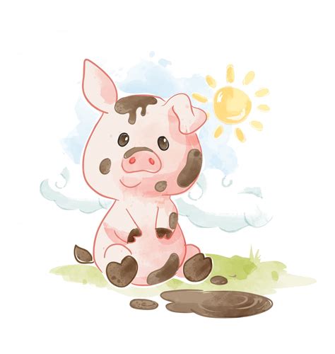 Premium Vector Cartoon Pig Playing In The Mud Illustration