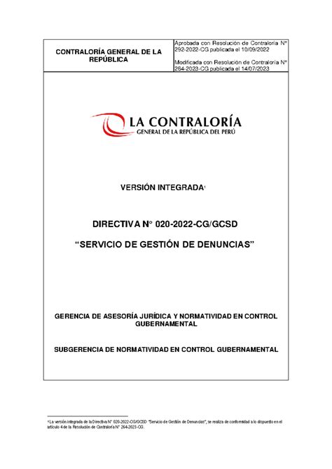 Gcsd Servicio De Gesti N De Denuncias Directiva N Cg