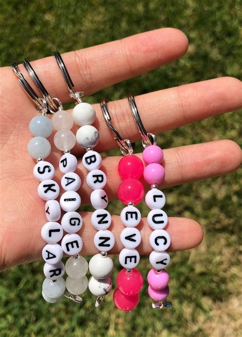 Custom Beaded Keychain Custom Name Keychain Cute Colors Etsy