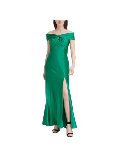 Calvin Klein Knot Front Off The Shoulder Evening Dress In Green Lyst