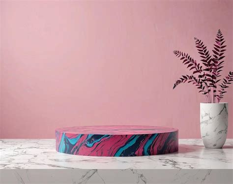 Premium Photo Product Display Mockups Booth Stand A Pink Marble Table