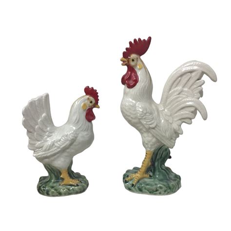 Napco Japan Ceramic Hen And Rooster Set One Tail Feather Etsy