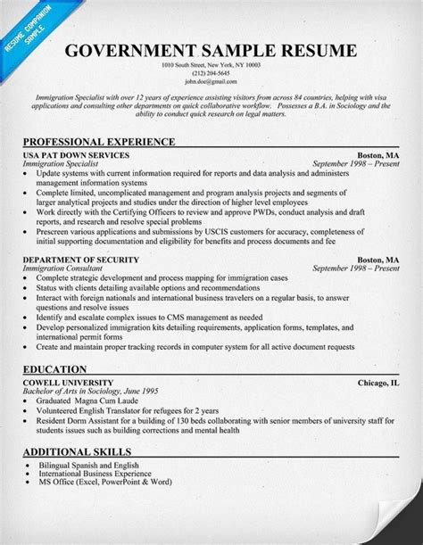 Federal Resume Template Free