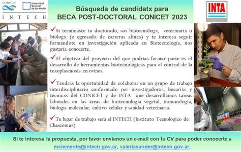 Búsqueda De Becarioa Para Beca Post Doctoral Conicet2023 Inte