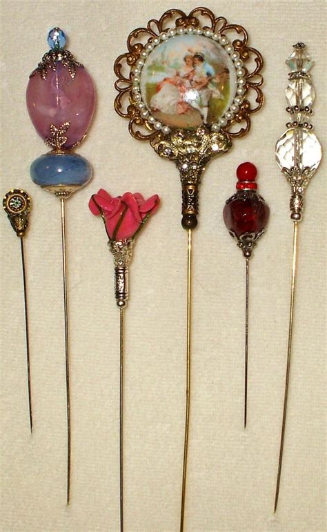 6 Antique Style Victorian Hat Pins With Vintage And Antique