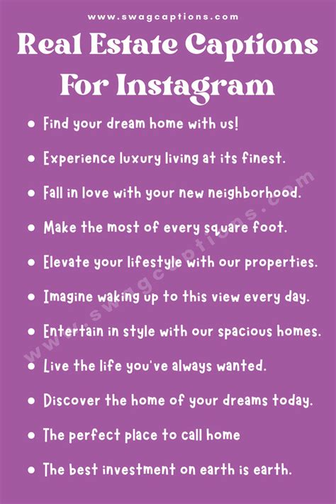 The Real Estate Caption For Instagram Is Shown In Purple And White With