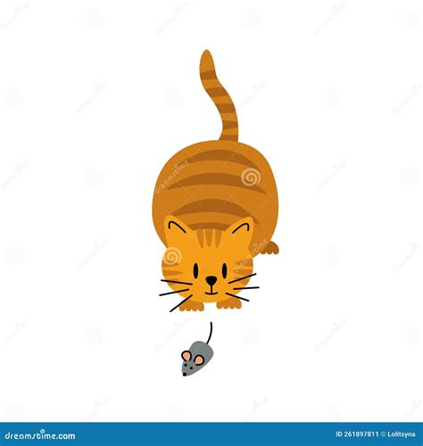 Cat is Hunting the Mouse. Kitten. Flat, Cartoon, Vector Stock Vector - Illustration of icon ...