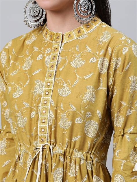 Libas Floral Pure Cotton Kurta Set In 2022 Yellow Print A Line Kurta