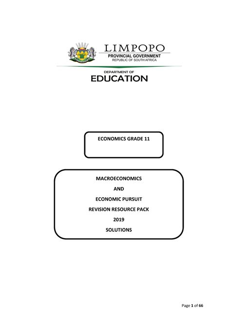 2019 Grade 11 Economics P1 Revisional Material Marking Guide