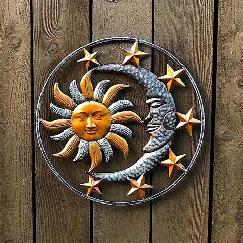 Metal Sun Moon Wall Plaque Decorative Figurine Indoor Outdoor Garden Wall Art Decor Home