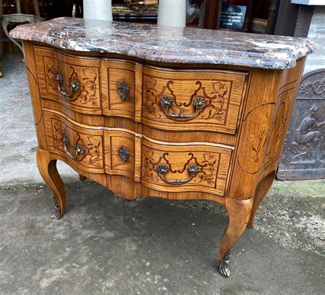 Proantic Commode Galb E De Style Louis Xv En Marqueterie Estampill