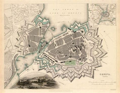 Geneva Map Old Map of Geneva Fine Print Old City Plan Map Print of ...