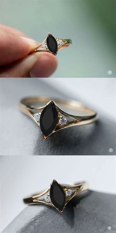 Marquise Black Onyx Engagement Ring K Rose Gold Black Onyx Etsy