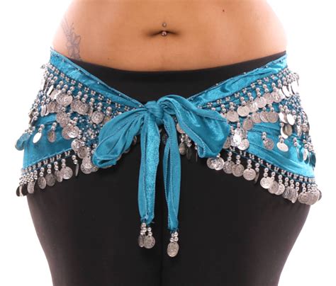 1x 4x Plus Size Velvet Belly Dance Silver Coin Hip Scarf Belt In Teal