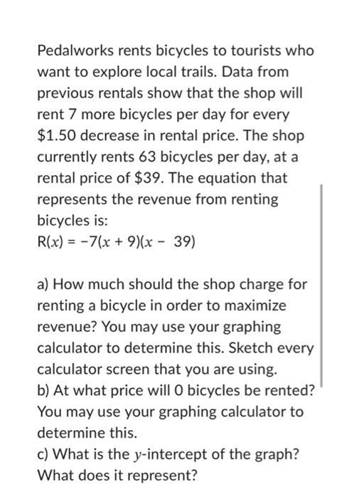 Solved Pedalworks Rents Bicycles To Tourists Who Want To Chegg