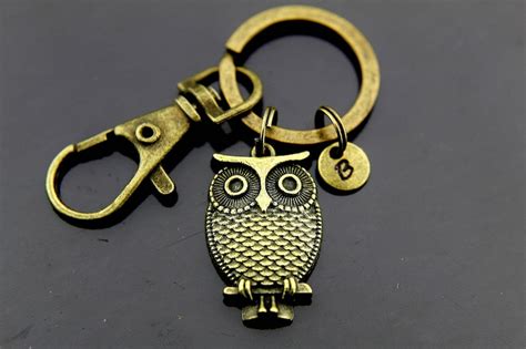 Owl Keychain Bronze Owl Charm Keychain Owl Key Ring Bird Etsy