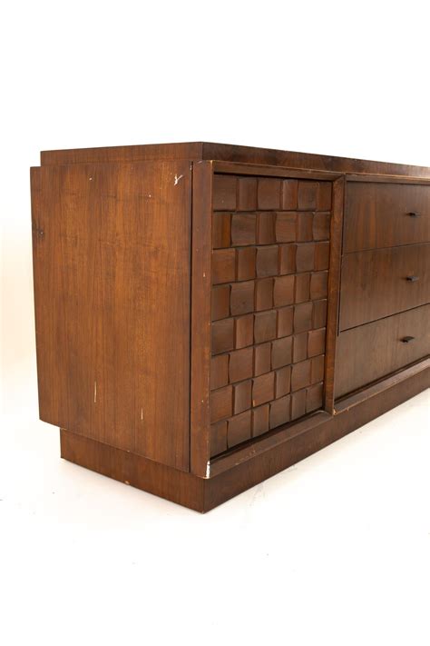 Paul Evans Style Canadian Brutalist Mid Century Walnut 9 Drawer Lowboy Dresser For Sale At