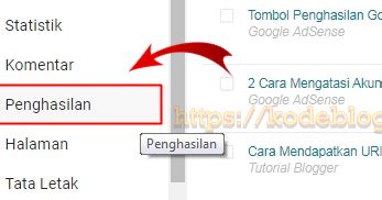 Tombol Penghasilan Google AdSense Hilang Di Dashboard Blogger Kode