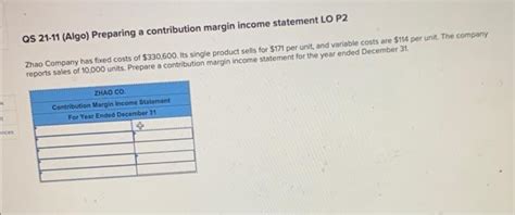 Solved Qs Algo Preparing A Contribution Margin Chegg