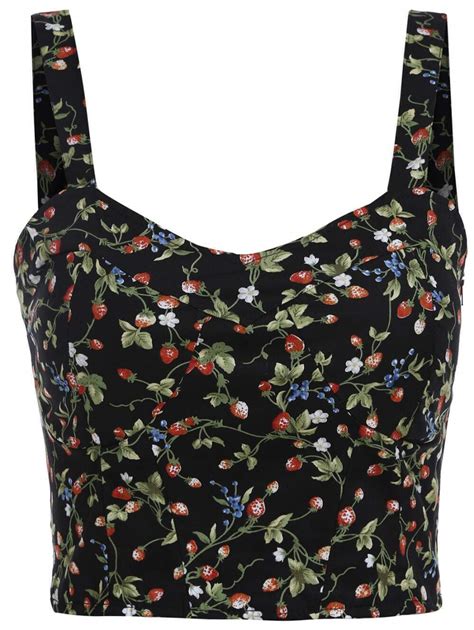 Spaghetti Strap Flower Print Black Cami Topfor Women Romwe