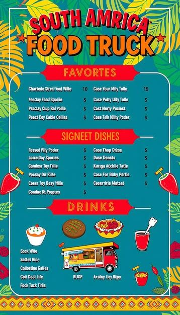 South American Food Truck Menu Showcasing Vibrant Festive Colors And