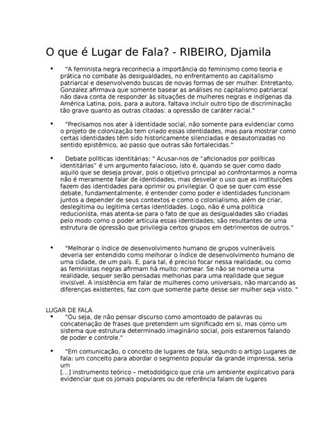 O que é Lugar de Fala Ribeiro Djamila O que Lugar de Fala RIBEIRO