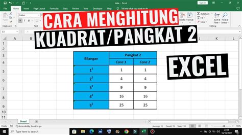 Cara Menghitung Kuadrat Atau Pangkat Di Excel Youtube