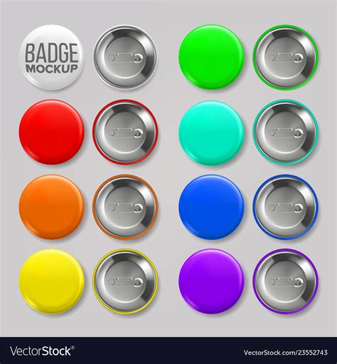 Badge Mockup Set Pin Brooch Button Blank Vector Image