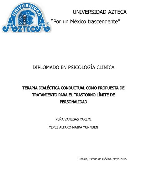 Terapia Dial Ctica Conductual Como Propuesta De Tratamiento Para El