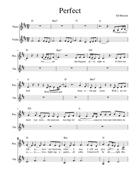 Perfect Ed Sheeran Sheet Music For Piano Violin Download Free In Pdf Or Midi