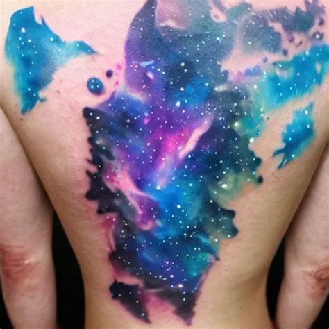 A Galaxy Wolf Shaped Nebula Watercolor Tattoo Highly Stable Diffusion