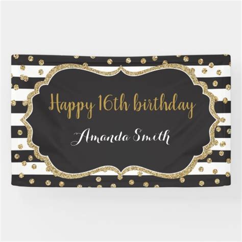 Happy 16th Birthday Banner. Gold Glitter Confetti Banner | Zazzle.com