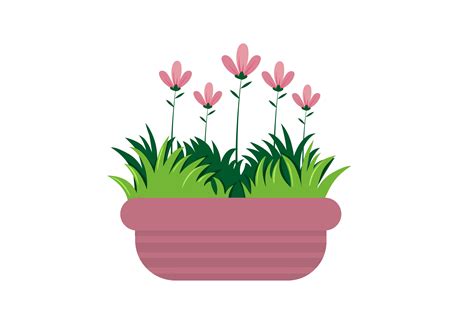 Spring Pink Flowers In Pot Flat Icon Graphic By Goodkecombrangid