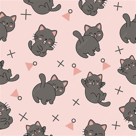 Premium Vector Cute Animal Black Cats Seamless Pattern With Design