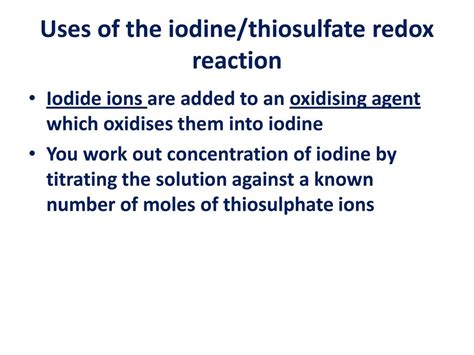 Redox Titrations Iodine And Thiosulfate L O Understand How To Carry